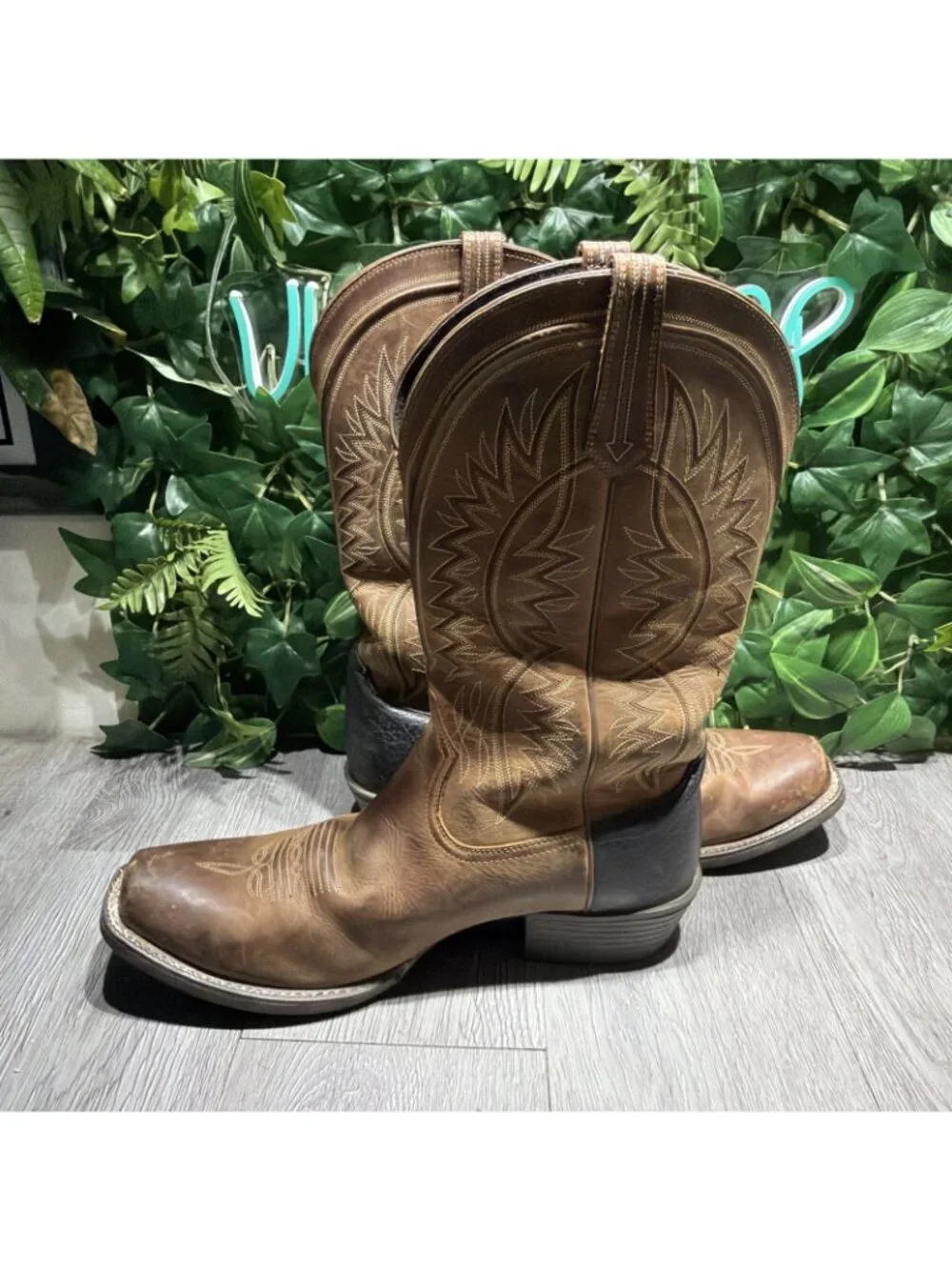 ARIAT TROUBADOUR BROWN/TAN COWHIDE LEATHER COWBOY BOOTS #10017359 MEN'S 12 D